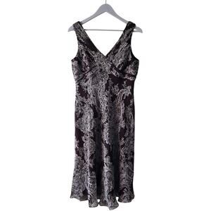 Adriana Papell Brown Paisley Empire Waist Vneck Sleeveless Chiffon Dress Size 16